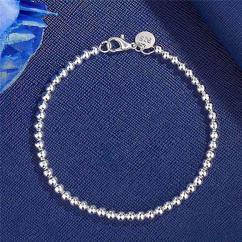 925 Sterling Silver Plated 4MM Beads Ball Chain Bracelet For Women Men Fashion Jewelry elegant Jewelry Birthday Gift for women W251206