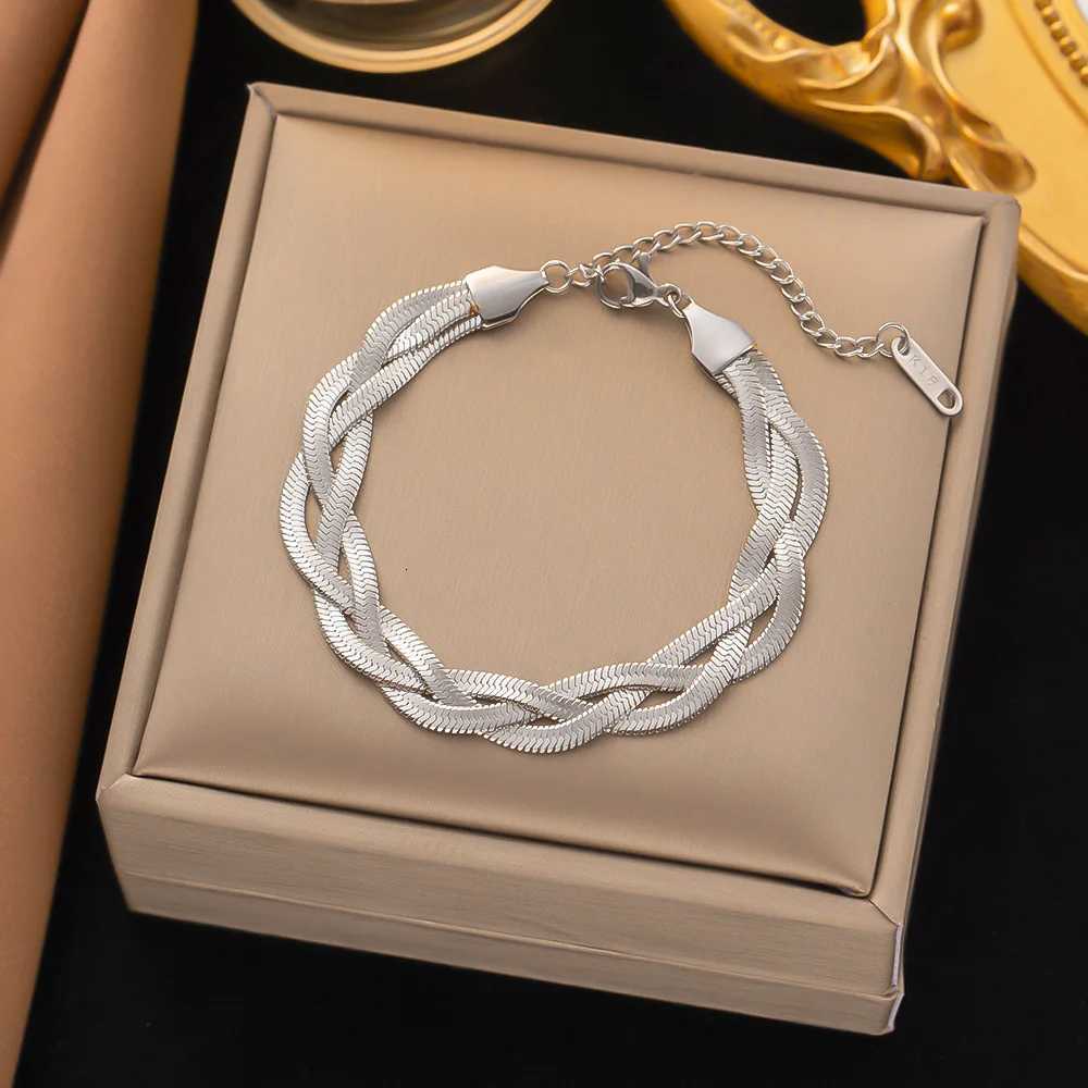 316L Stainless Steel Gold Color Thick Snake Chain Cross Weave Twist Bracelet for Women Wrist Chains Trendy Party Jewelry Gift W251206