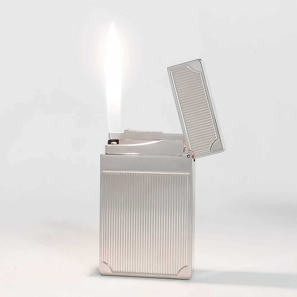 JTDunant Brass Lighter Butane Gas Smoking Cigarette Accessory Man Gift Collections Ping Sound Vertical Lines H251206