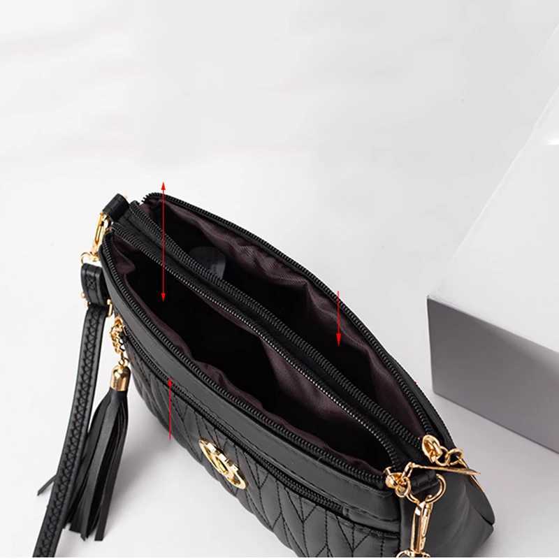 New Fashion PU Leather Crossbody Bags Women Zipper Shoulder Bag Large Capacity Embroidery Thread Purse and HandbagsT251206