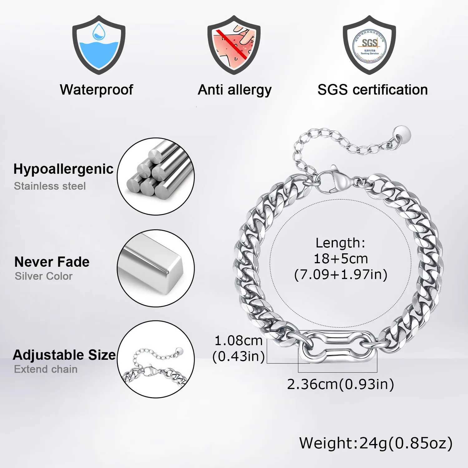 Stylish Charm Mens BraceletStainless Steel Cuban Chain WristbandKpop Hiphop Jewelry Gift W251206