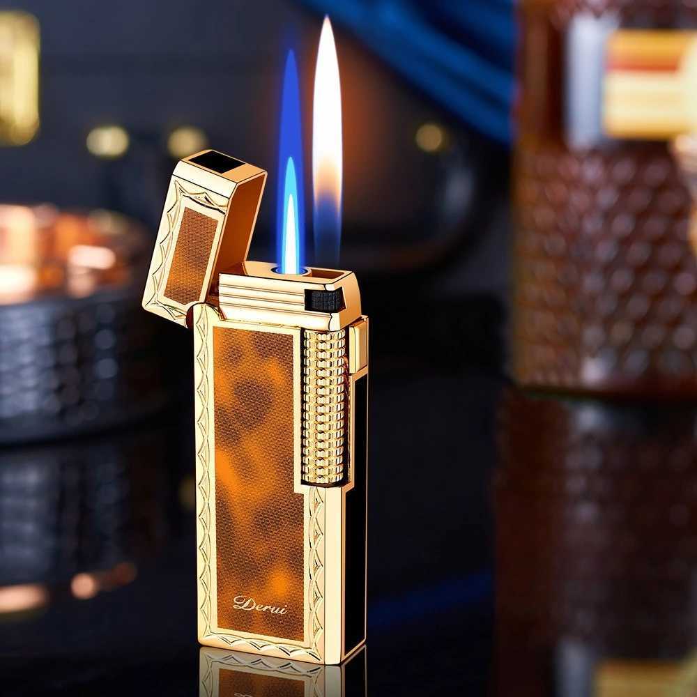 DERUI New Narrow Version Gas Lighter Dual Flame Switching Exquisite and Cpact Metal Grinding Wheel Gift for Men and Wen H251206