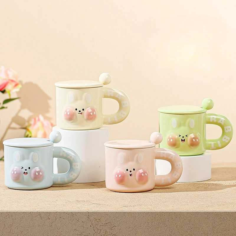 Cute Rabbit Ceramic Mug Home Water Cup Girls Office Coffee Cup Cartoon Milk Mug with Lid Spoon Breakfast Mugs Birthday Gift New M251206 - view 3