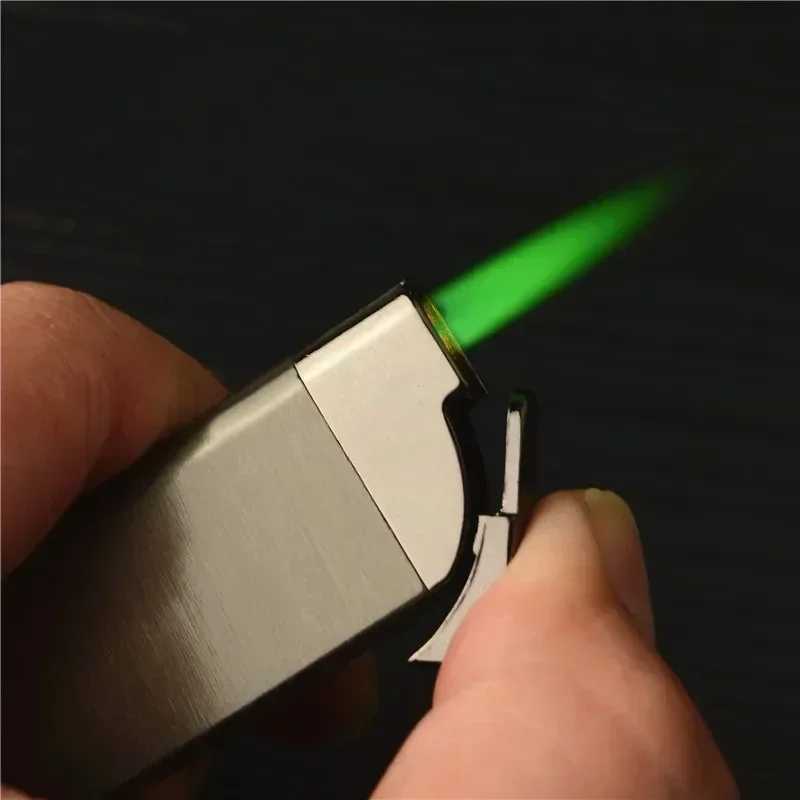 Mini Windproof Lighter Green Flame Refillable Butane Gas Lighter Simple Cigarette Lighters Smoking Accessories for Men Wen H251206