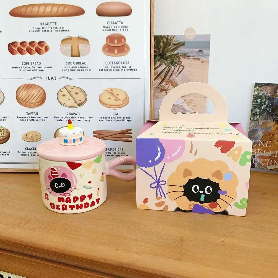 Cute Cat Covered Ceramic MugHigh-end Coffee MugsCouple Birthday Gift Water Cup Home Breakfast Milk CupsChristmas Kawaii Cup M251206 - view 3