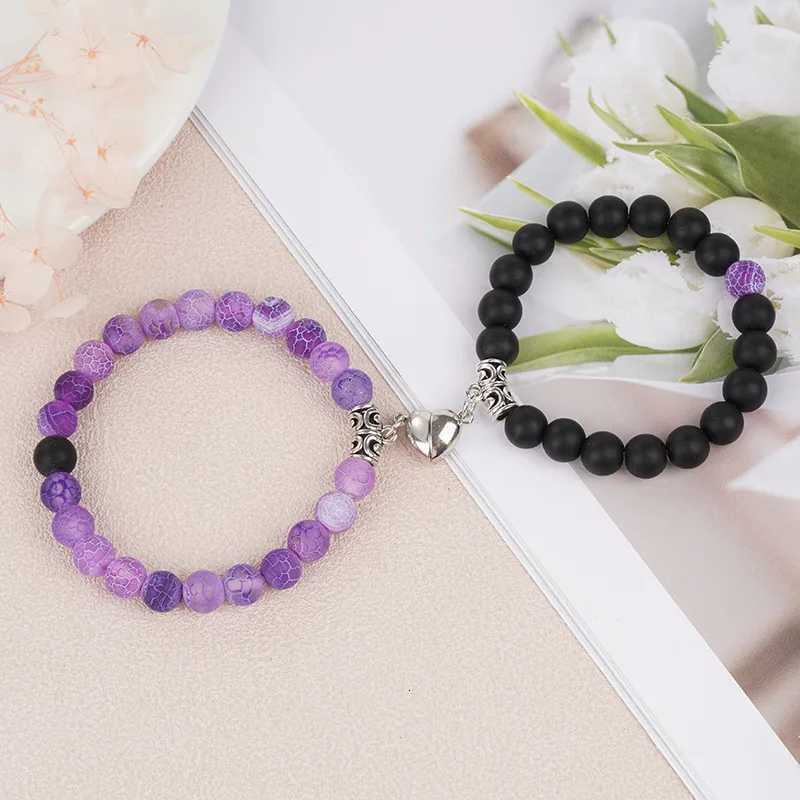 2Pcs/Set Beads Bracelet For Lovers Natural Stone Distance Heart Magnet Couple Bracelets Friendship Fashion Jewelry Gift W251206