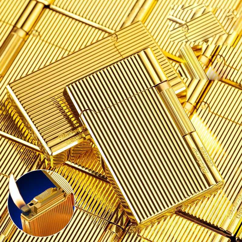 Metal Stripe Loud Lighter Unusual Lighters Cigarette Lighter Creative Wheel Lighter Butane Gas Lighter Open Fire Square Lighter H251206