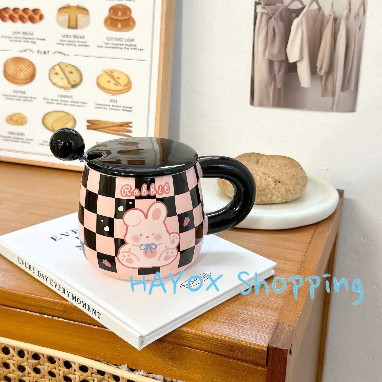Pink Cat Mug Cartoon Ceramic Cup with Lid and Spoon Office Water Cup Cute Breakfast Mik Student Cup for Christmas Gift M251206 - view 6