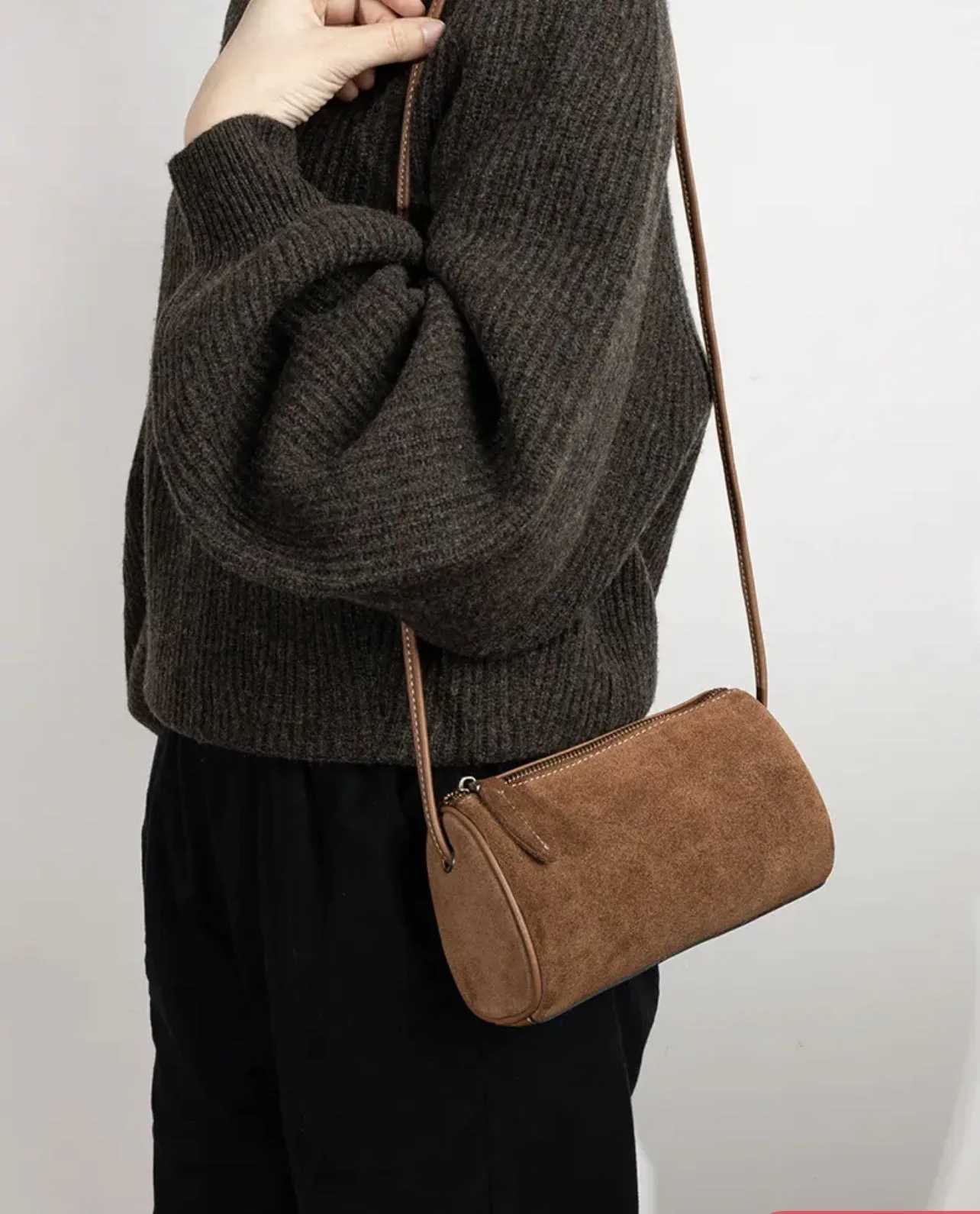 2025 new style Melard wind suede PU womens bag retro round cylinder matte business single shoulder cross-body bag Boston bagT251206