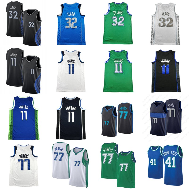 Cooper Flagg Kyrie Irving City Basketball Jerseys Luka Doncic Blue White Green Mens 41 Dirk Nowitzki Retro Shirts