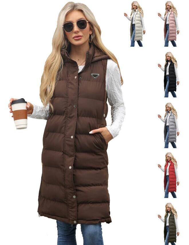 autumn designer vests women sleeveless puffer jackets hooded long cotton-padded vest winter womens coat RADA8660