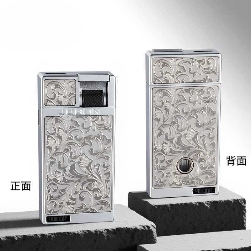 JOBON Flat Fire Blue Flame Gas Lighter Lr Ignition Tangcao Pattern Creative High-end Mens Gift H251206