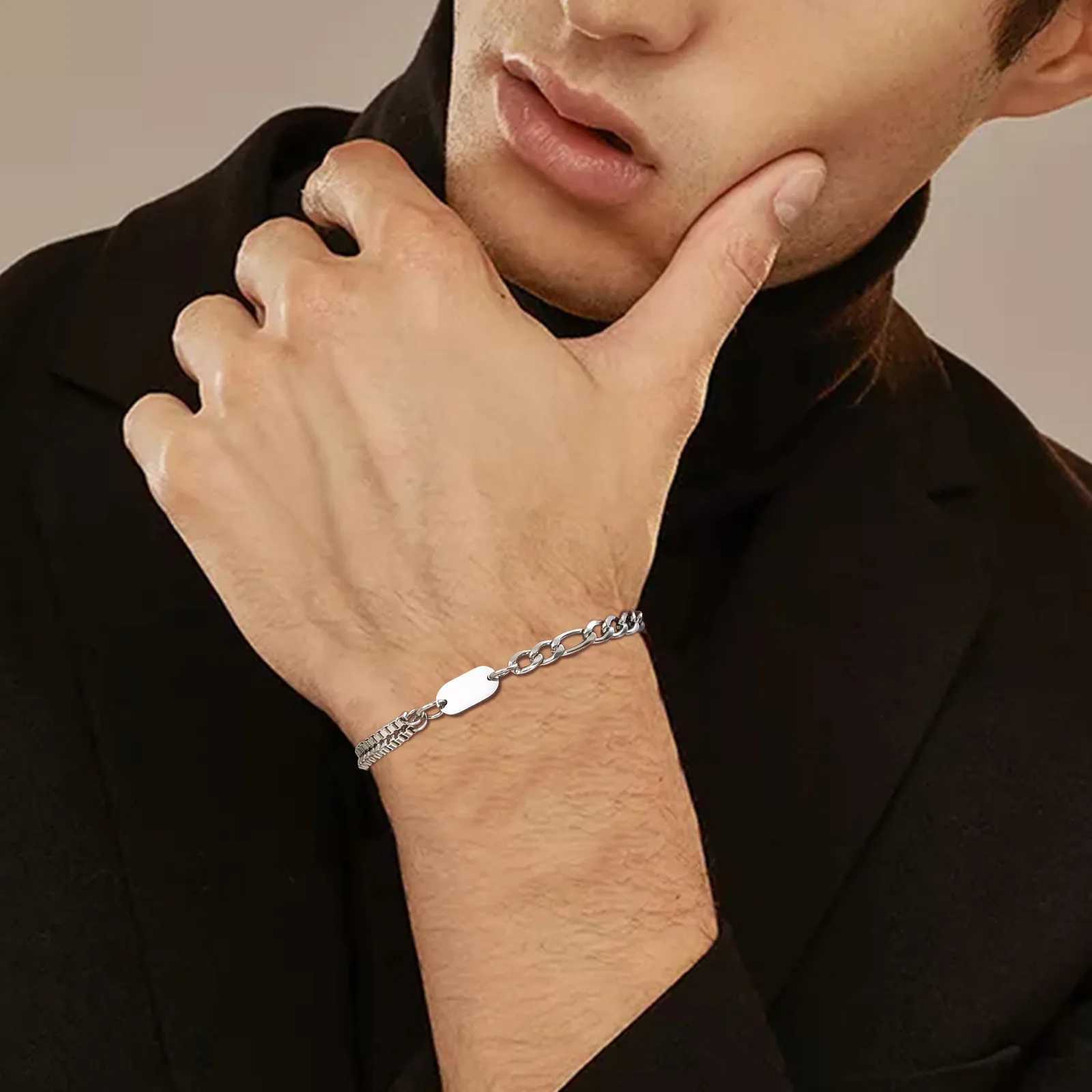 Initials Bracelets for Men Women CoupleAlphabet A-Z 26 Letter Stainless Steel Chain Link WristbandValentines Day Gift for BBF W251206