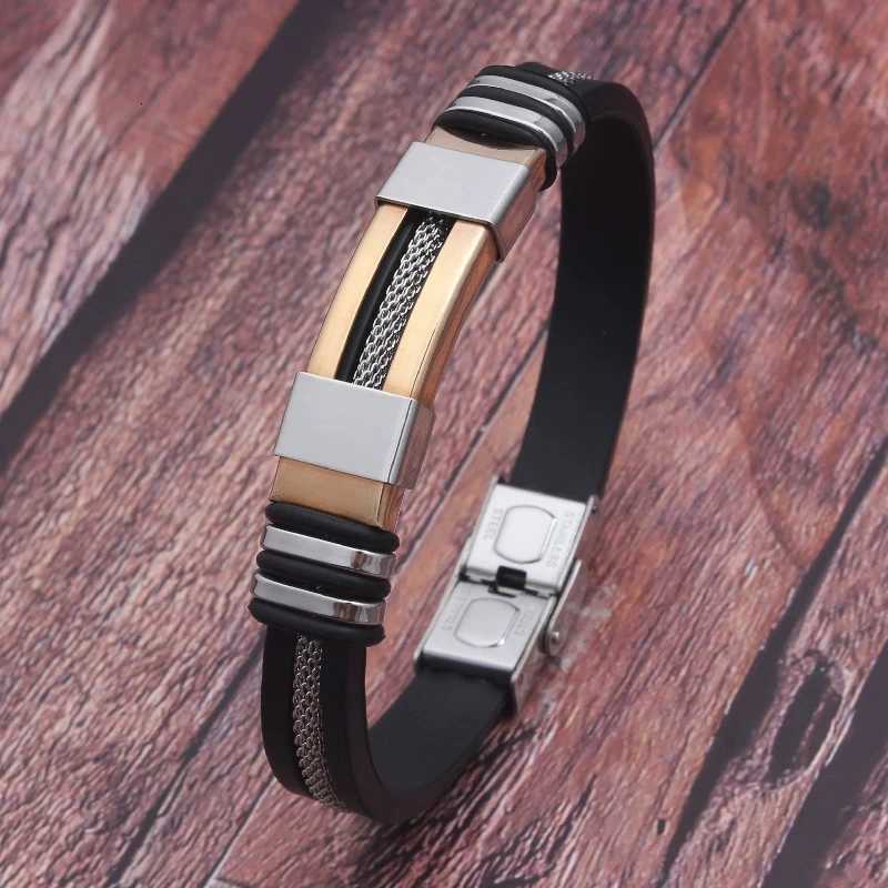 Stainless Steel Silicone Leather Bracelet For Men Sports Hand Chain Jewelry Accessories Male Gift W251206