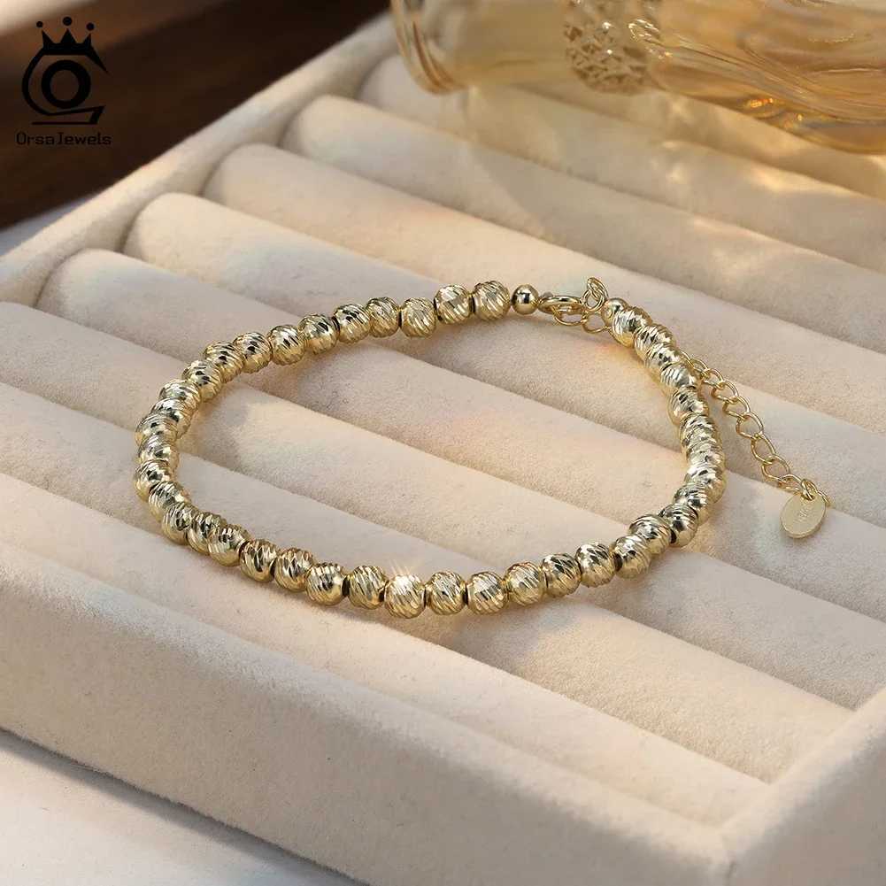 ORSA JEWELS Genuine 925 Sterling Silver 4mm Beads Bracelet For Women Fashion Dainty Hand Chain Accessories Jewelry GAB04 W251206