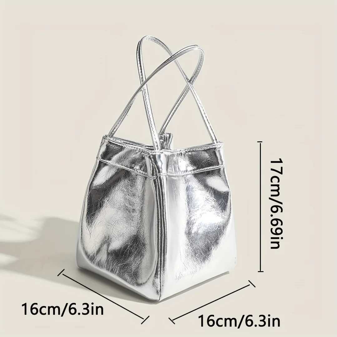 Sparkling Silver Mini Fashion Drawstring Bucket Bag PU Sparkling Handbag Womens Fashion Handbag and WalletT251206