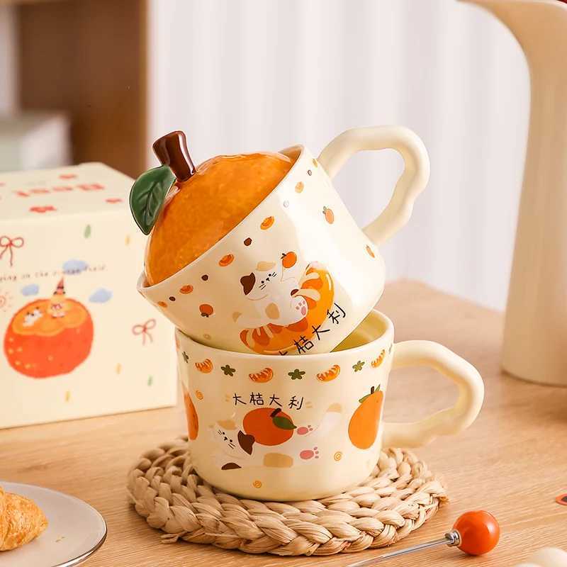 New Years Orange Water Cup Female Birthday Gift Handheld Ceramic Cup Cute Office Mug with Lid M251206 - view 6