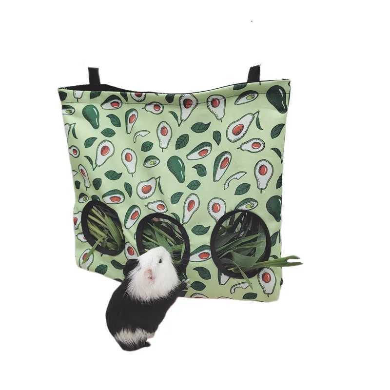 Hanging Hay Bag with for Bunny Guinea Pigs Small Animal Feeder Rabbit Food Dispensers Bag Pet Feeding Bag 2/3 Holes M251206