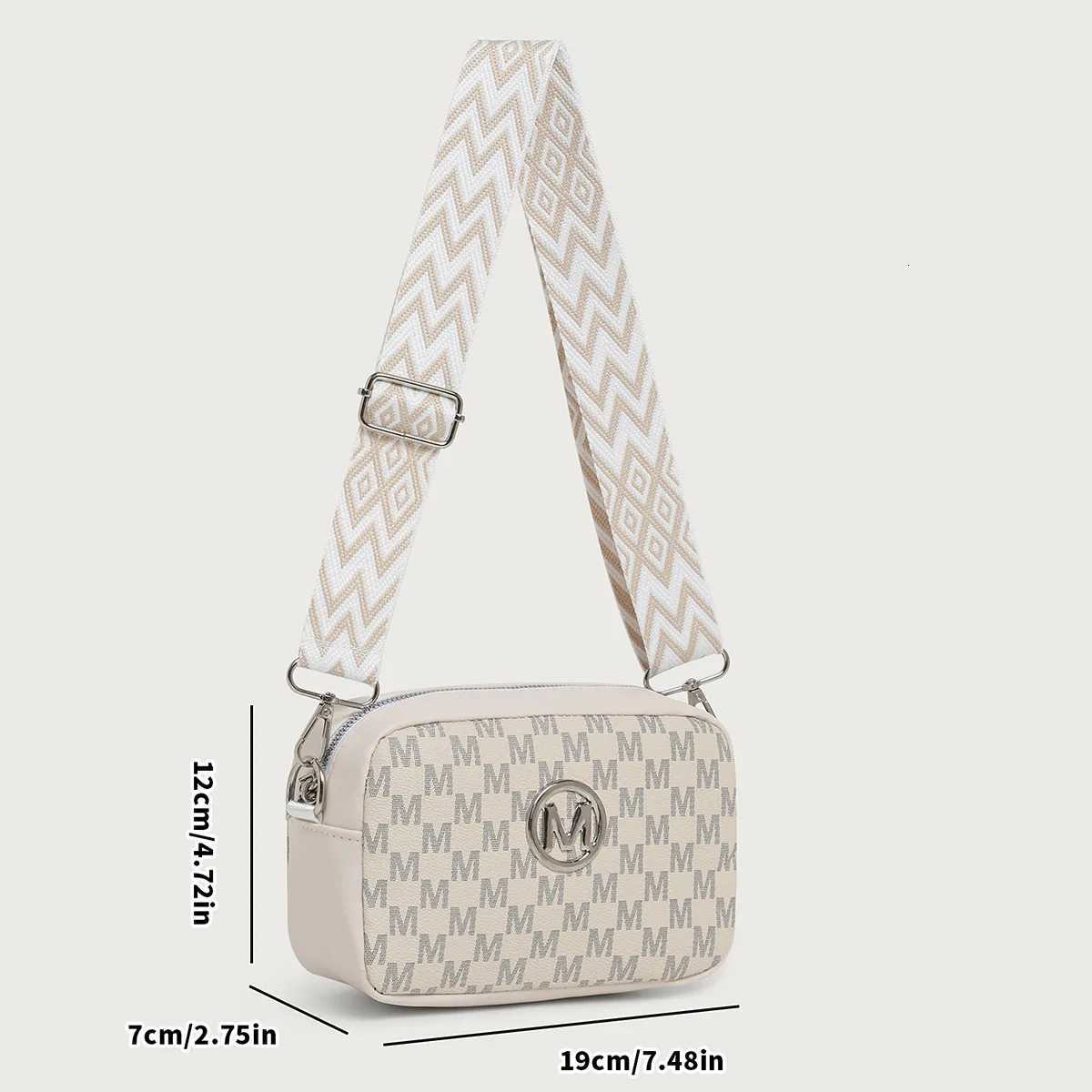 Retro M Pattern Design Female Crossbody Bag Stylish Ladies Shoulder Bag Wide Strap Phone Coin Purse for Women Work Party DateT251205