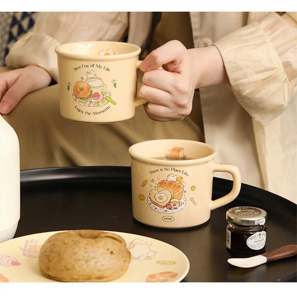 Kawaii Coffee Mug Lovely Bunny Bagel Toast Bread Flower All-round Cute Pattern Creamy Morning Breakfast Milk Ceramic Teens Cup M251206 - view 3