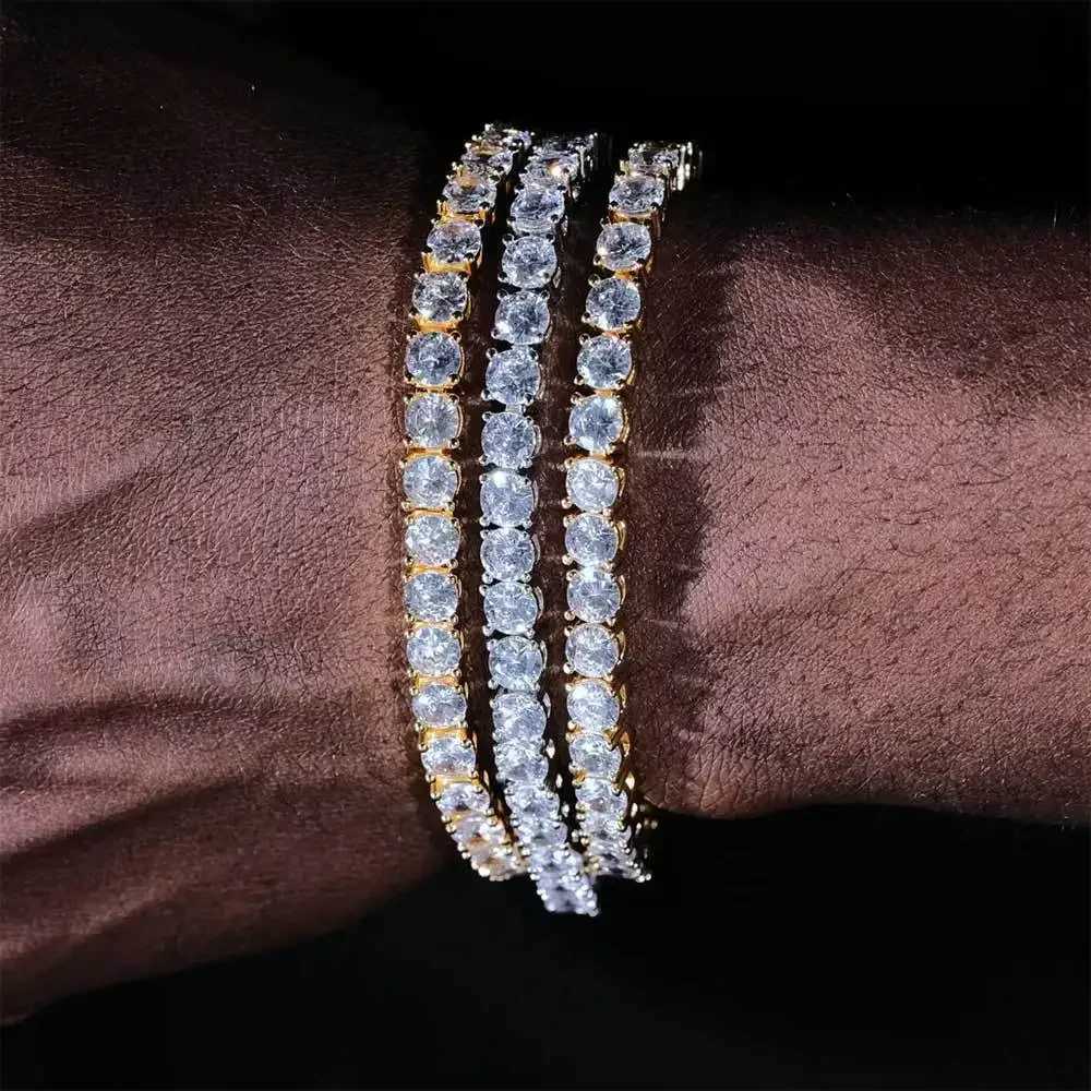 Luxury Hiphop IED Out 3mm 4mm 5mmTennis Bracelet Full Diamond 925 Silver Plated Wedding Party Jewelry Bracelets for Women Man W251206