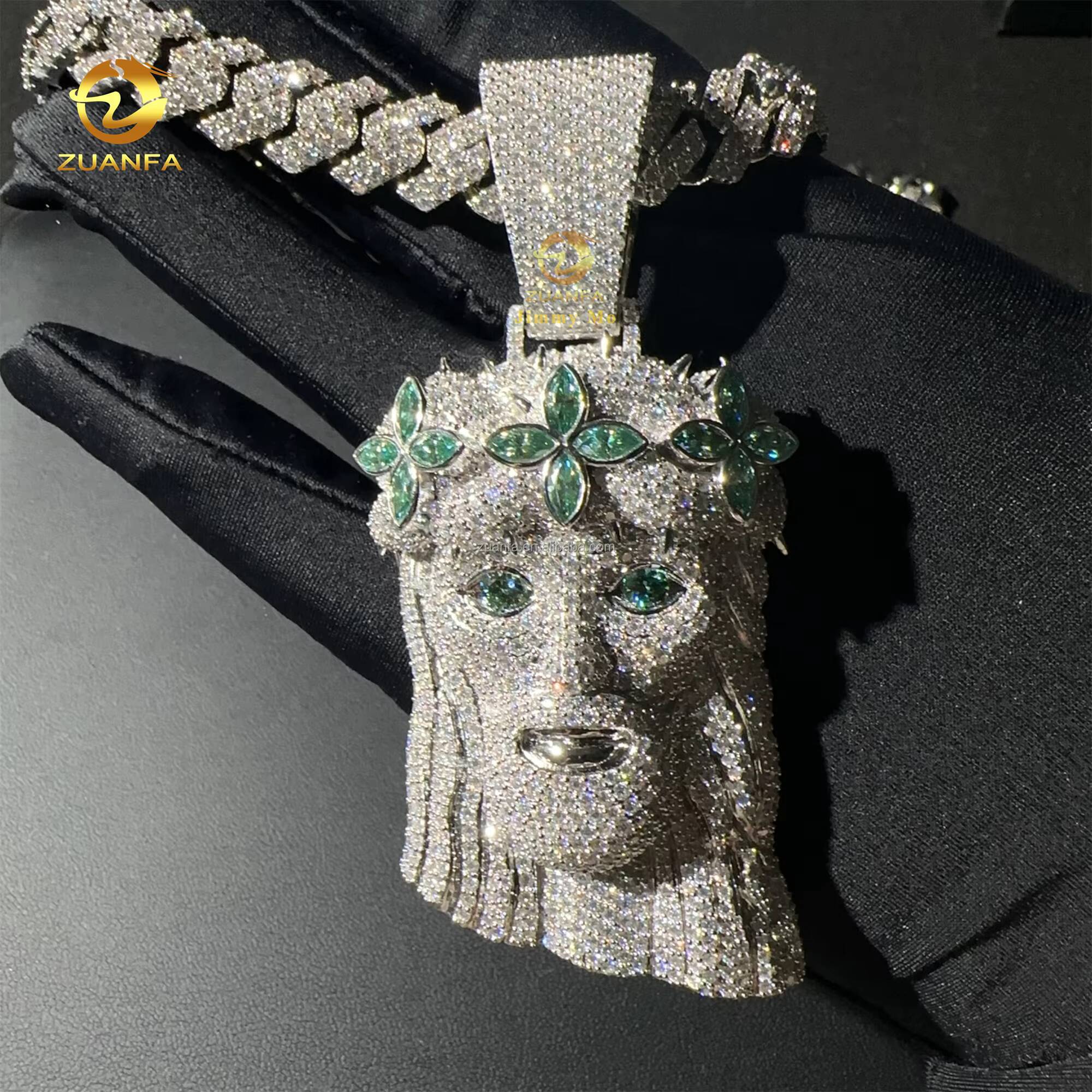 25 Fashion Man Jewelry Hip Hop Pendant 925 Silver Blue Green Marquise Moissanite Diamond Jesus Pendant Miami Cuban Link Chain