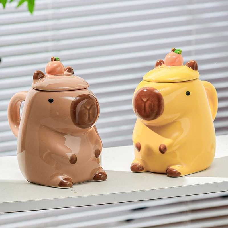 1pc 3D Cartoon Capybara Couple Cup With Handle And Lid Mug Ceramic Coffee Mug M251206 - view 6