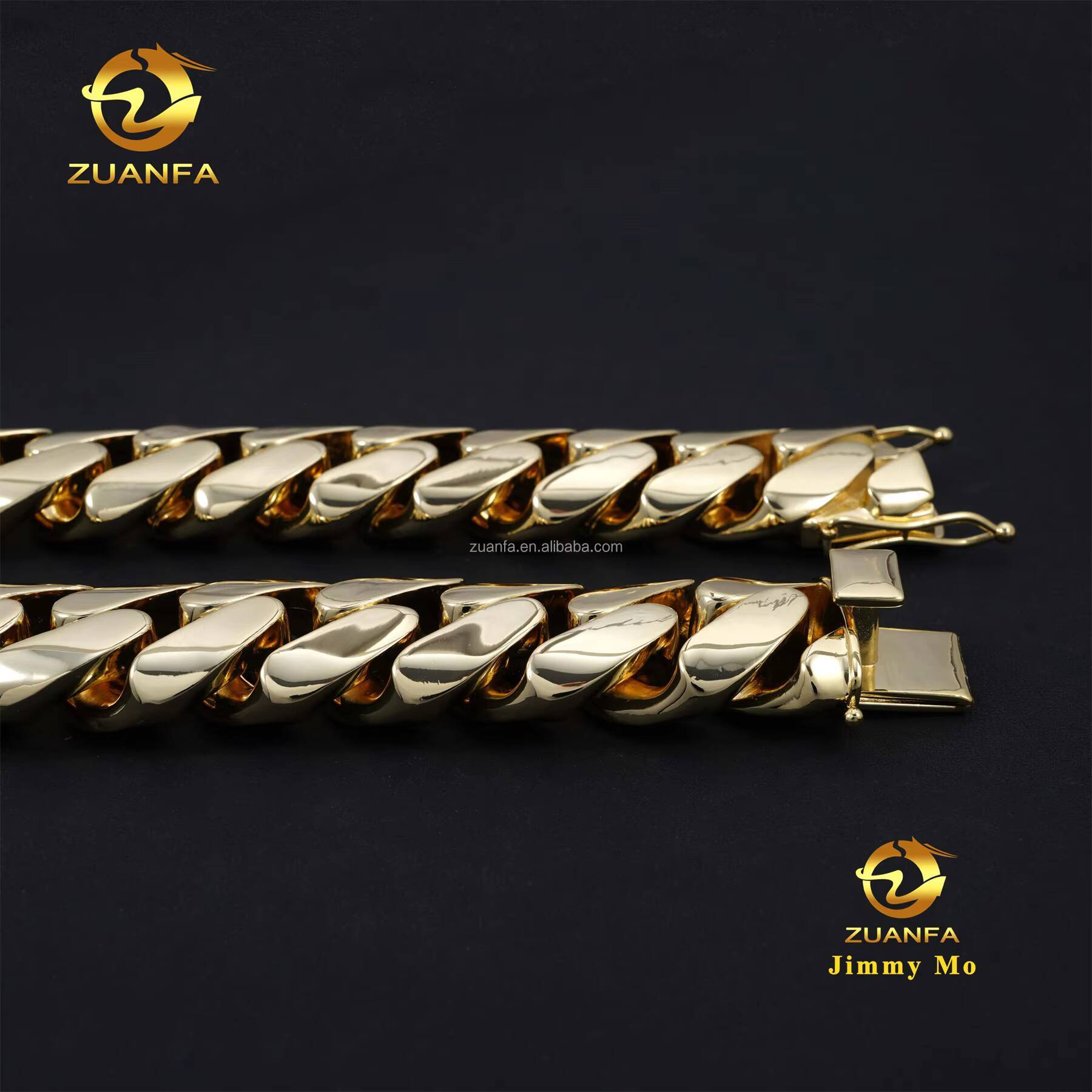 Fashion Style Rapper Bass Material 14k Gold Plated 35MM Big Guy Hip Hop Style Iced Out Diamond Miami Cuban Link Chain Plain