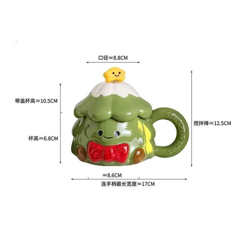 420ml Christmas Tree Ceramic Water Cup Creative Milk Mug with Lid Spoon Afternoon Camellia Flower Tea Coffee Cup Christmas Gift M251206 - view 7