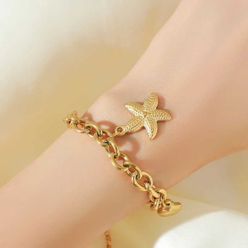 EILIECK 316L Stainless Steel Gold Color Starfish Moon Star Charm Bracelet For Women New Trendy Wrist Chain Jewelry Gift Party W251206