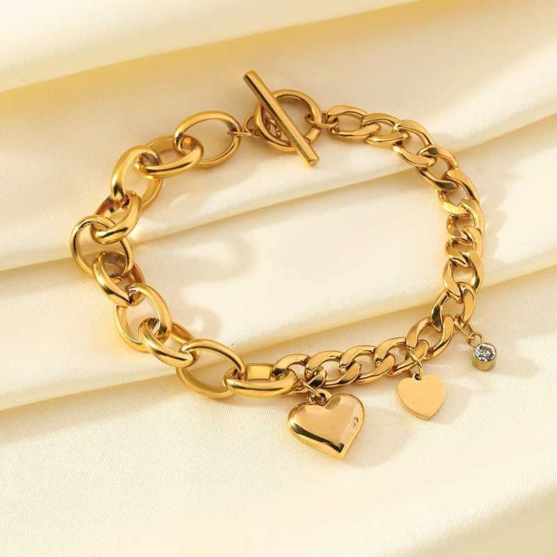 EILIECK 316L Stainless Steel Gold Color Bracelet Bangle Jewelry Charm Metal Texture 18 K Plated Heart Wrist Chain for Women W251206