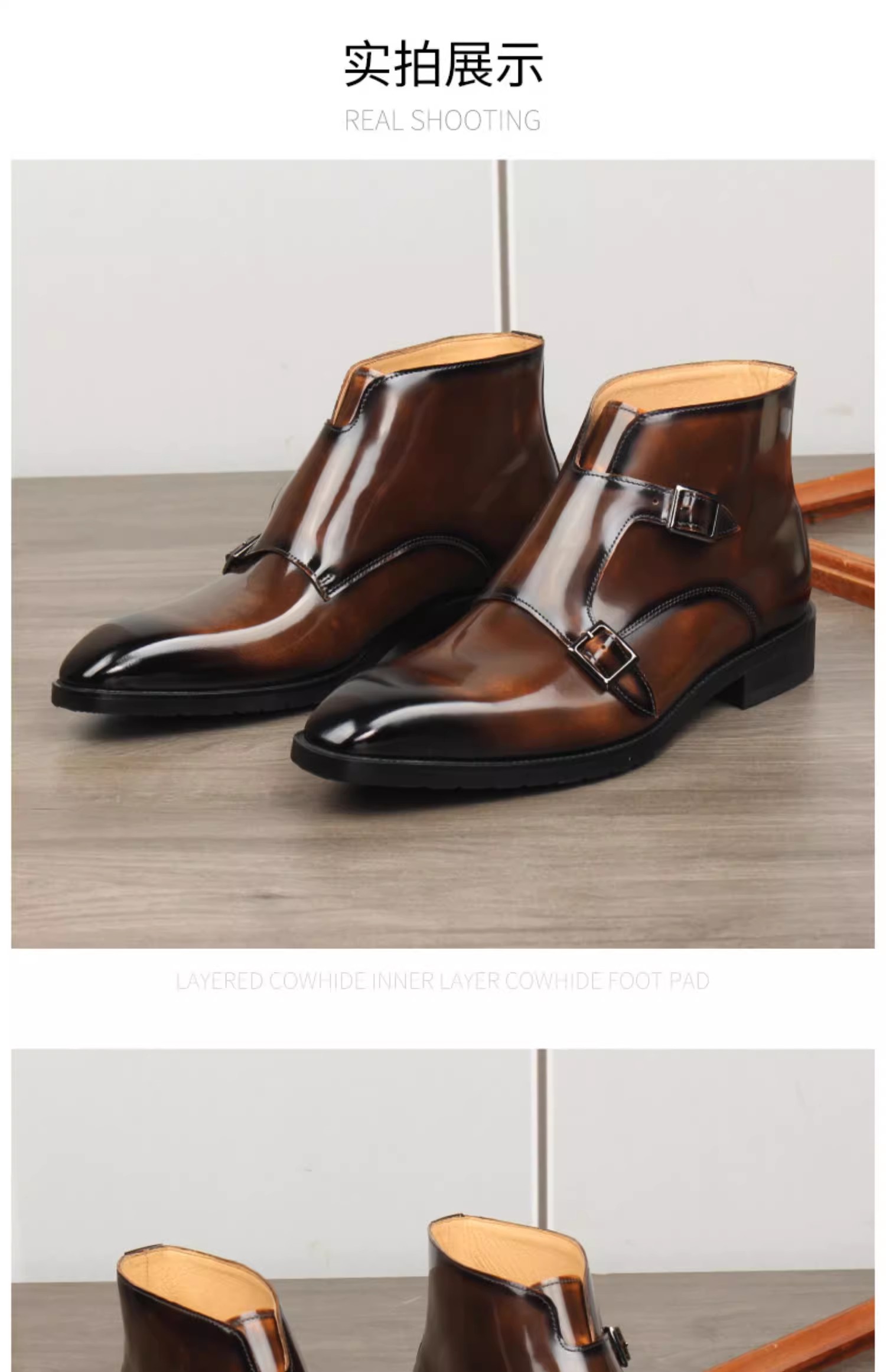 Men's High-Top Buckle Boots Sharp Pointed Toe Glossy Leather Workwear High-Quality Large Size European Style - view 4