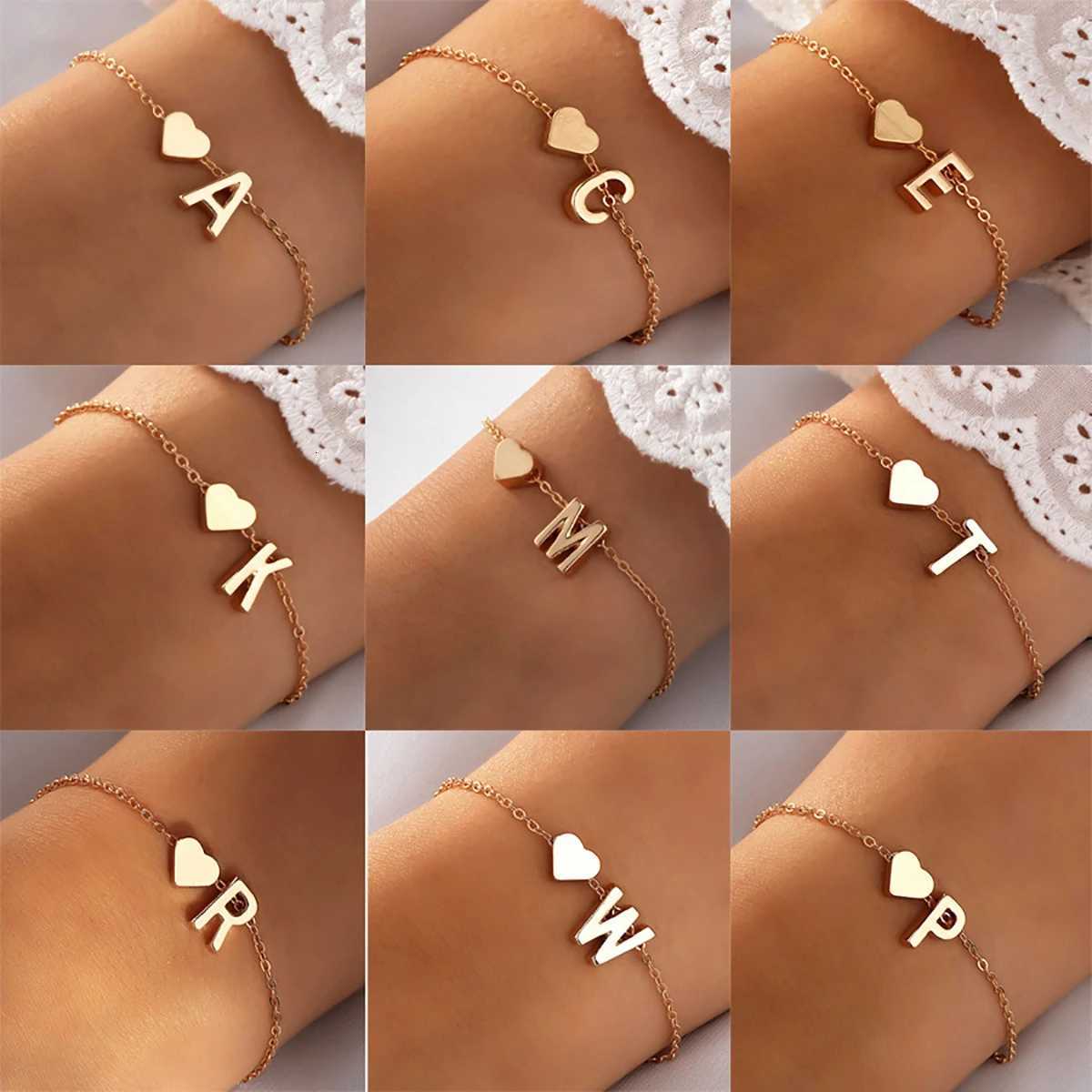 26 Letters Fashion English Initial Letter Heart Bracelet DIY Personalized Name Bracelets Girls Women Anniversary Trendy Jewelry W251206
