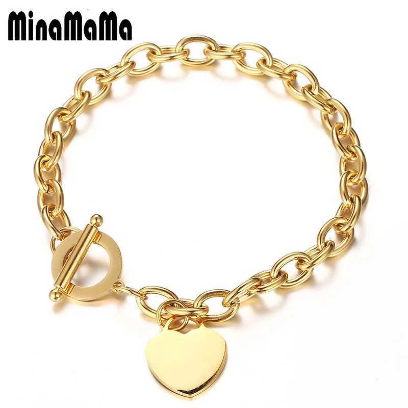 Classic Stainless Steel Toggle Bracelets Thick Chain Love Heart Charm Bracelet For Women Girls New Bracelets Trendy Jewelry W251206