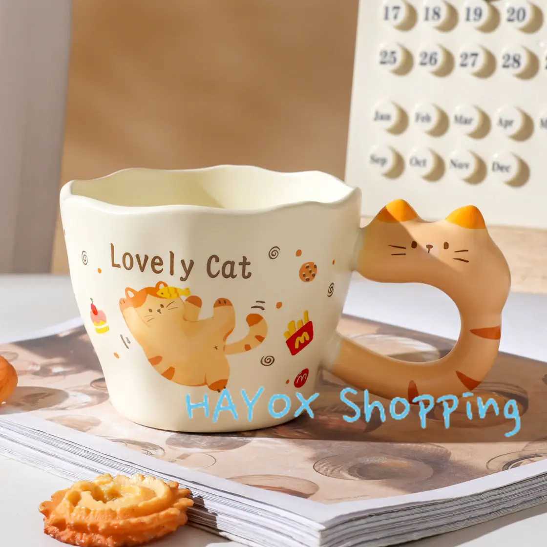 Three-dimensional Cat Handle Ceramic MugCute Cat Doodle Coffee CupOffice Home Drinking Microwave Ovens Available Drinkware M251206 - view 4