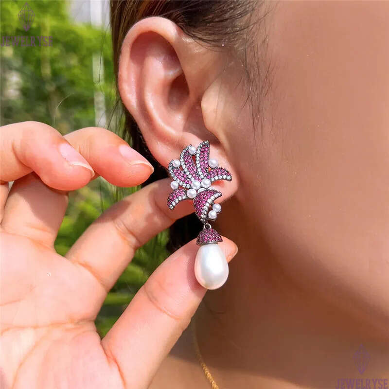 luxury elegant female pearl earring designer for woman bride wedding engagement AAA cubic zirconia diamond earrings wed anniversary jewelry girlfriend