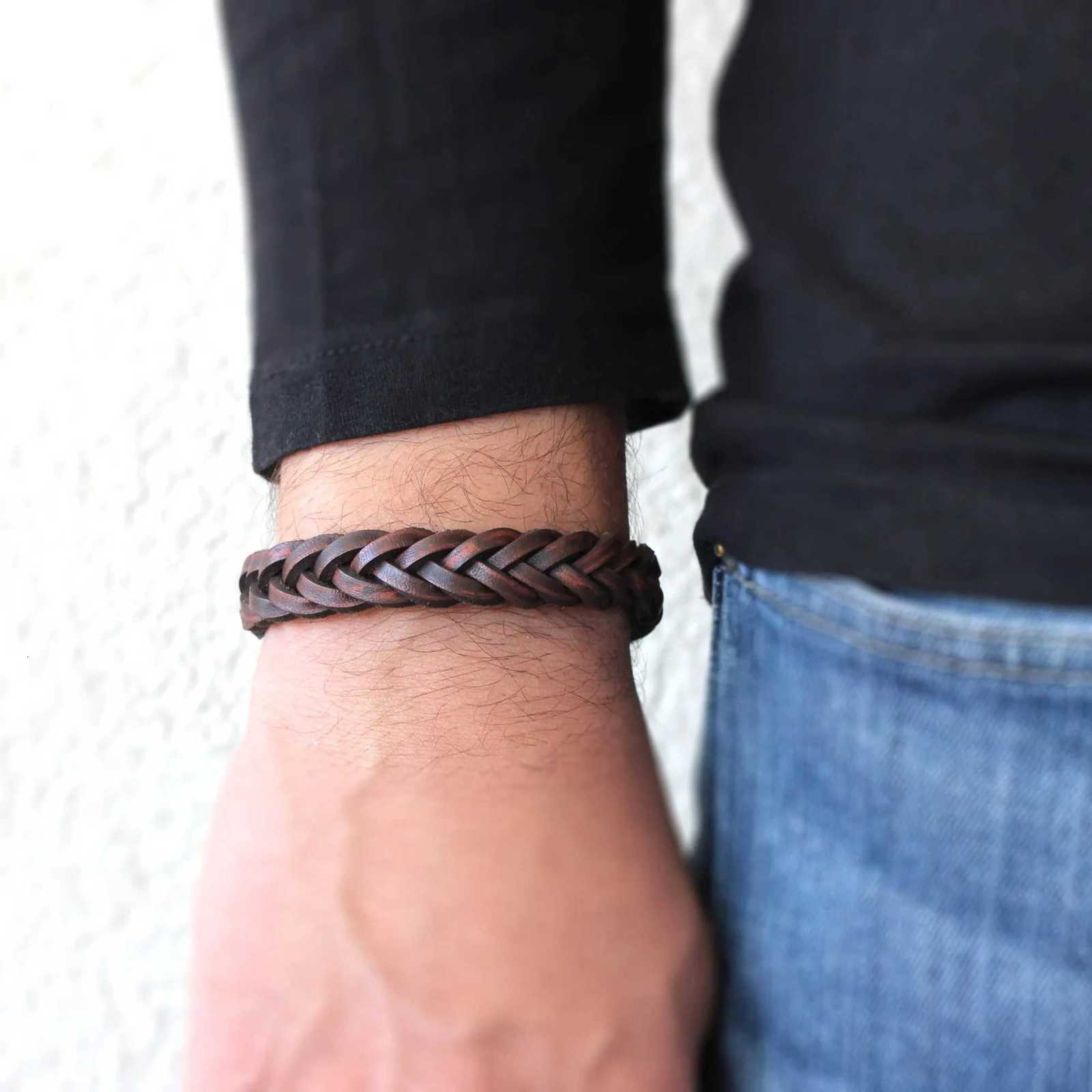 Braided Leather Bracelet Men Rustic Leather Mens Bracelet Gift for Him Birthday Gift Mens Leather Jewelry 1pc W251206