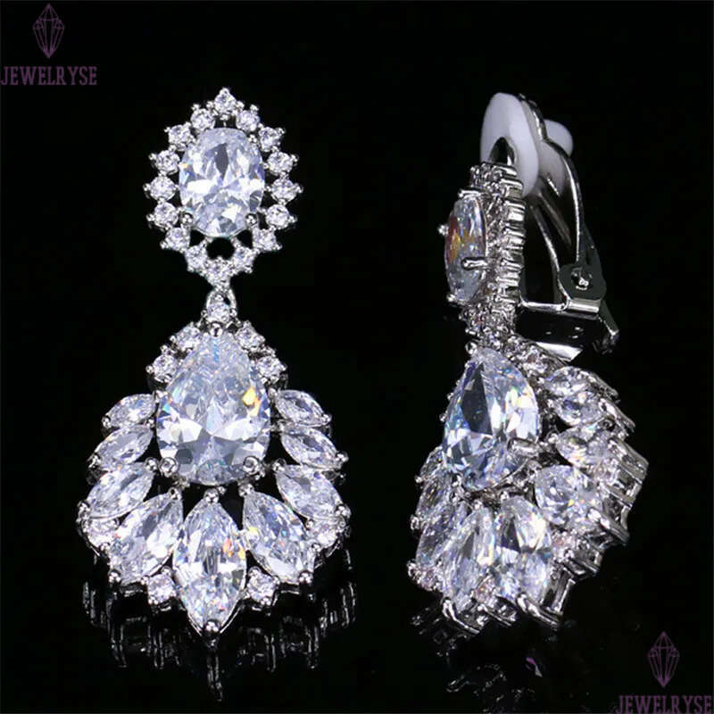 classic diamond clip on screw back earring designer for woman party AAA cubic zirconia silver dangle crystal earrings brides bridesmaid luxury wedding