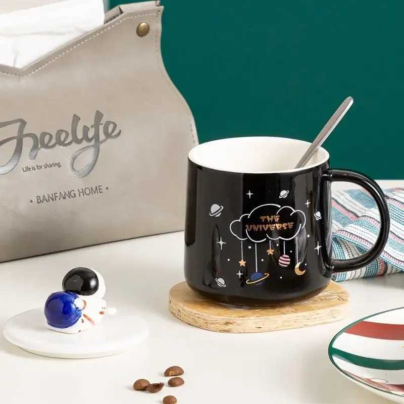 Creative astronaut mug with lid spoon 400ml teacup coffee ceramic mugs office cup office Drinkware couple cup gift M251206 - view 6