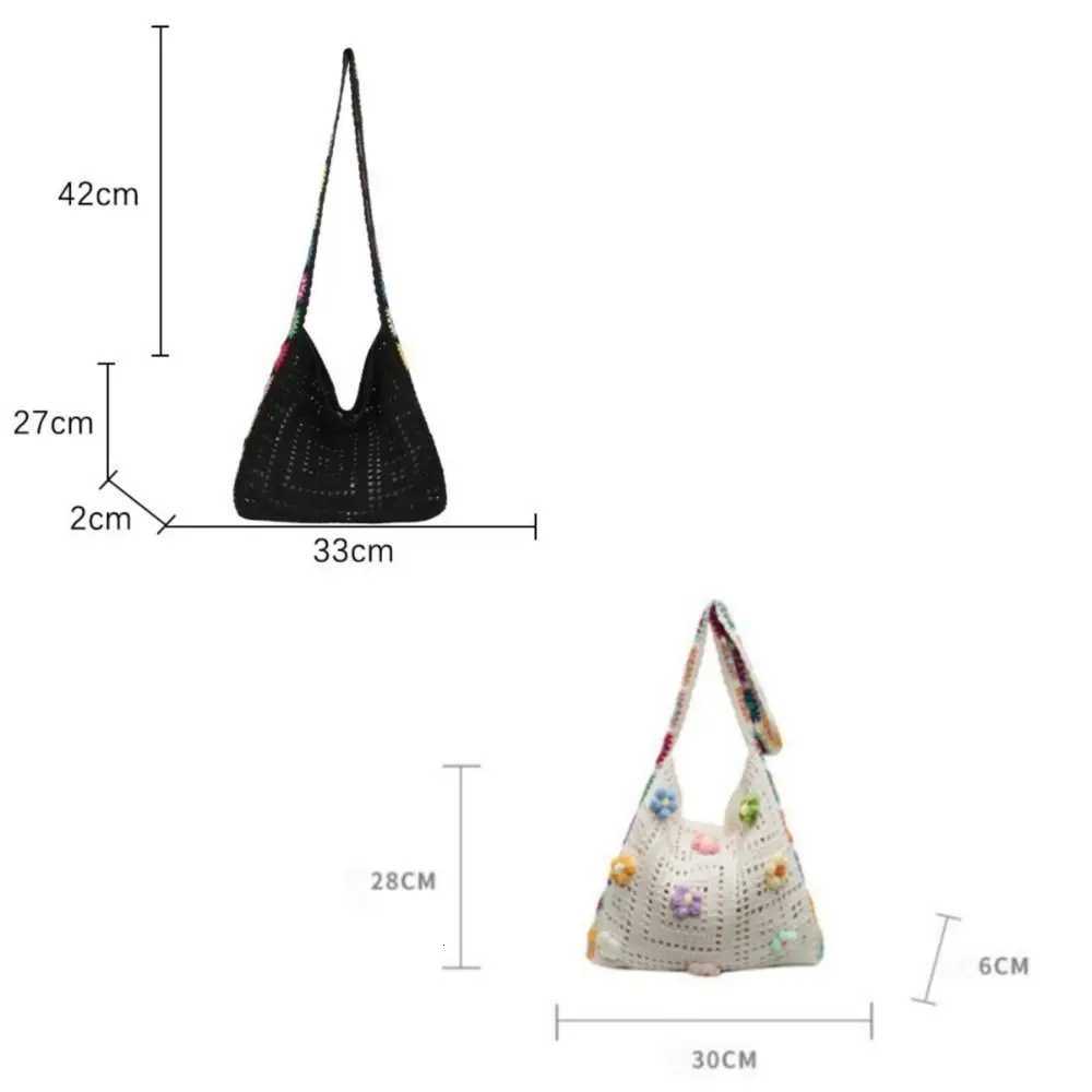 Fashion Large Capacity Women Shoulder Bag Floral Crochet Vintage Handbag Boho Hollow Out Knitted Crossbody BagsT251206
