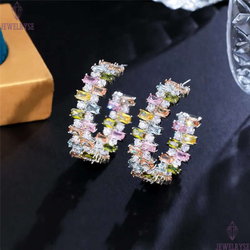 Charm Colorful Diamond Designer Hoop Earring for Woman Gift AAA Cubic Zirconia S925 Sterling Silver Needle South American Round Womens Earrings Luxury