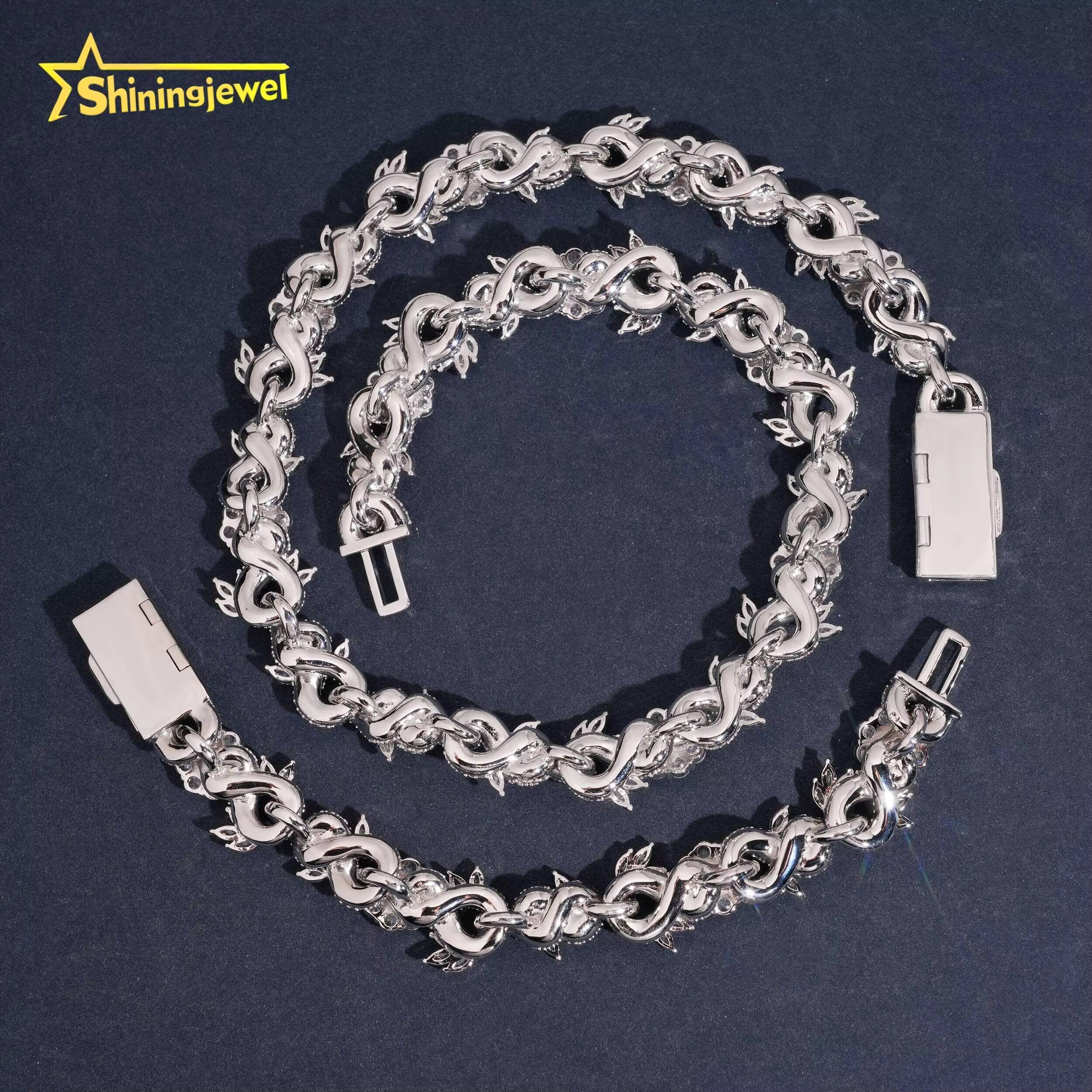 Luxury 15mm Flower Cuban 925 Sterling Silver Hip Hop Jewelry Iced Out Moissanite Infinity Link Chain