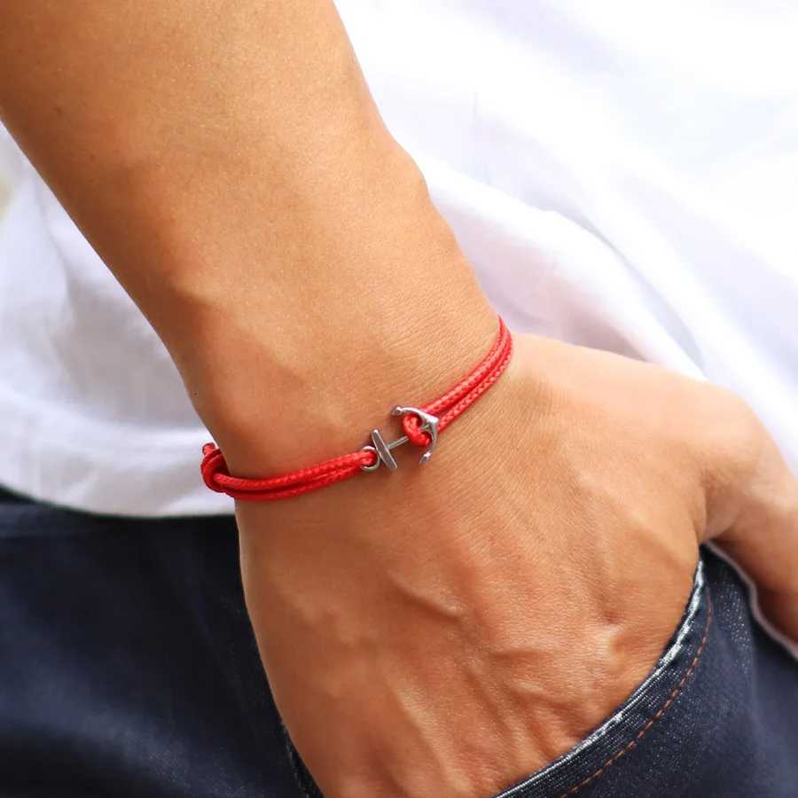 Simple Grade A 2mm Rope Bracelet Men Women Stainless Steel Anchor Handmade Adjustable Thin Cord Wristband Couple Luck Jewelry W251206