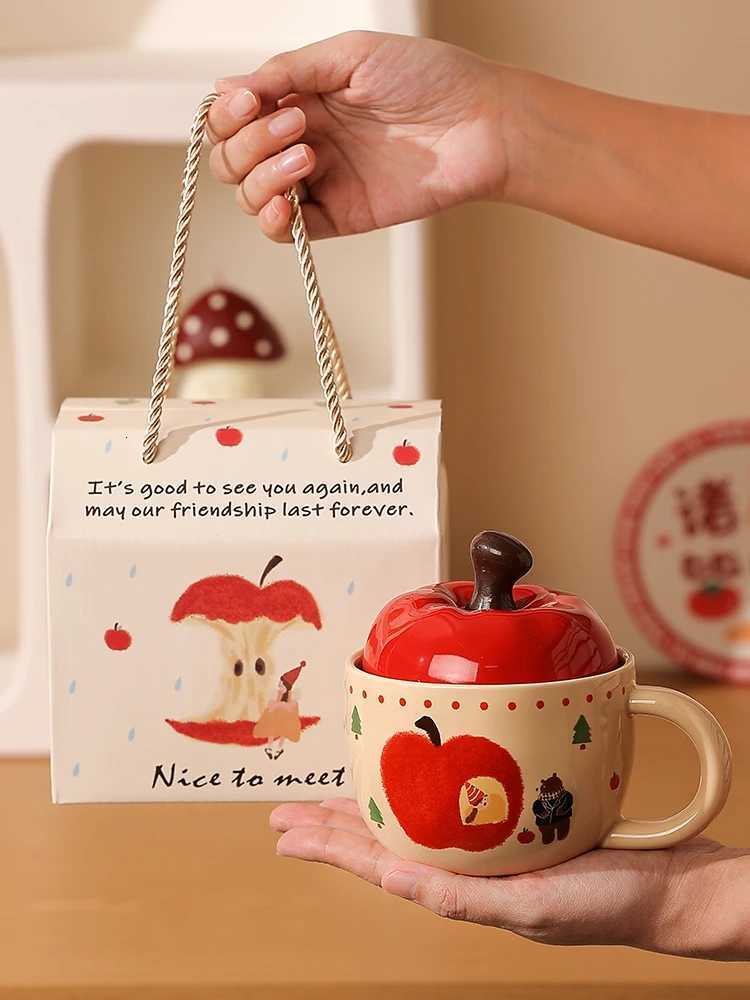 Cute Apple Mug With Lid And Spoon GirlS Cup Handheld Gift Best FriendS Birthday Gift Office Drinking Glass Cute Birthday Gift M251206 - view 4