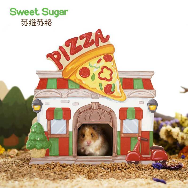 Handmade Painting Wooden Hamsters House Hideout Rat Cage Guinea Pig Bed Small Animals Hide Out Landscaping Pet Accessories M251206