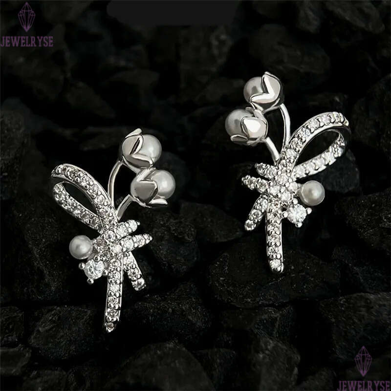 new elegant flower pearl stud designer earring for woman travel AAA cubic zirconia earrings ear clip jewelry S925 silver needle womens valentines day 