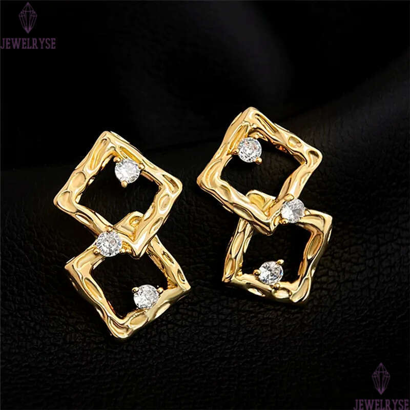 vintage square designer 18k gold stud earring for woman party AAA cubic zirconia ear clip luxury earrings womens jewelry home S925 silver needle girls