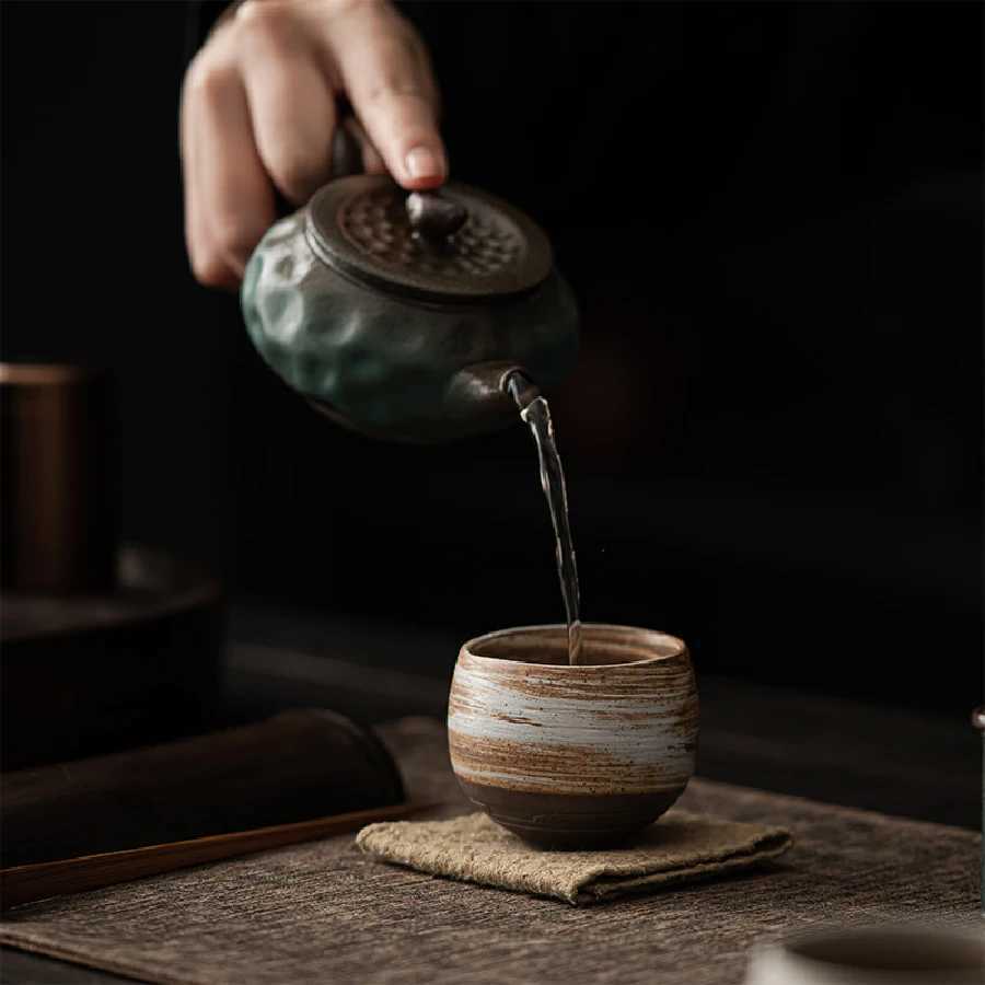 Japanese Handmade Rough Pottery Tea Cup Ceramic Kung Fu Tea Set Single Cup Antique Style Quiet Path Antique Craftsmanship Gift M251206 - view 3