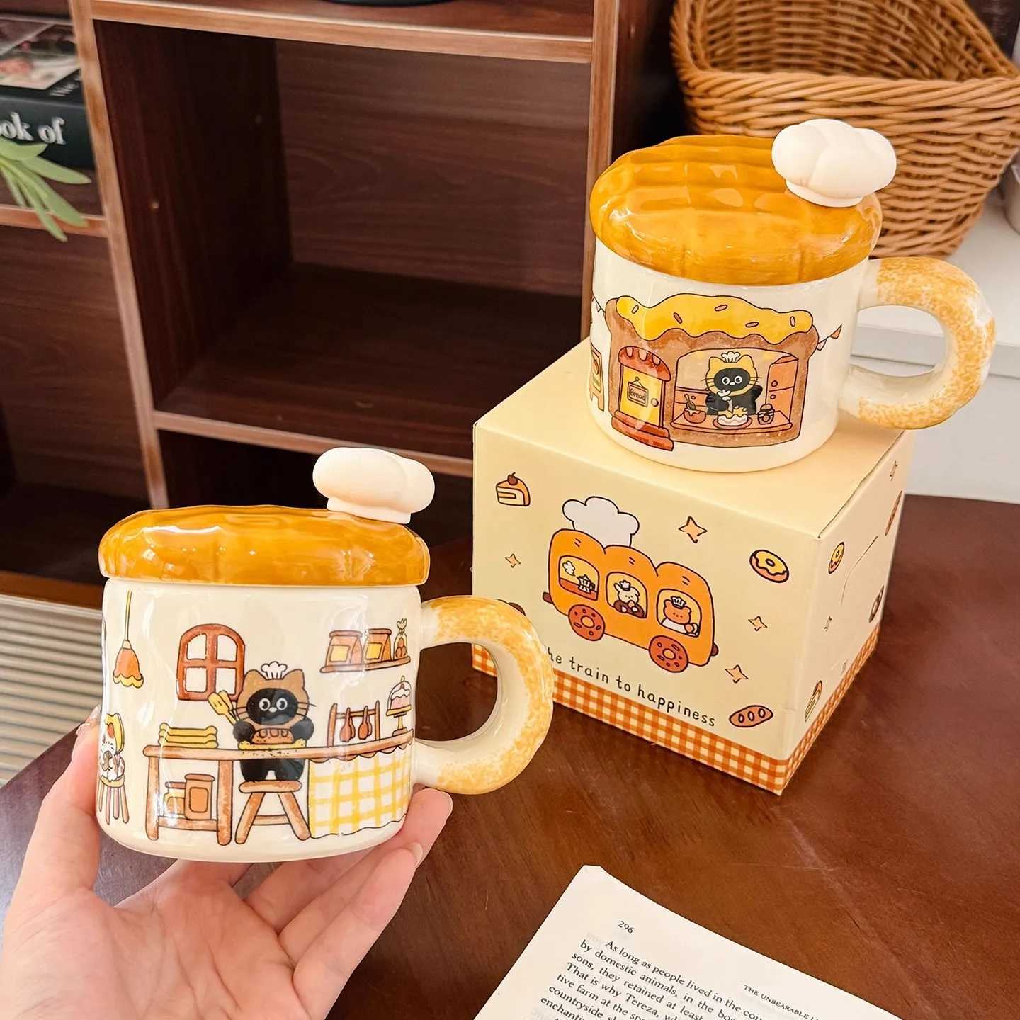 Cute Bread Cat Ceramic Mug With Lid Spoon Mug for Coffee Cup Original Coffee Cups Personalized Gift Unusual Mugs Drinkware Tea M251206 - view 3