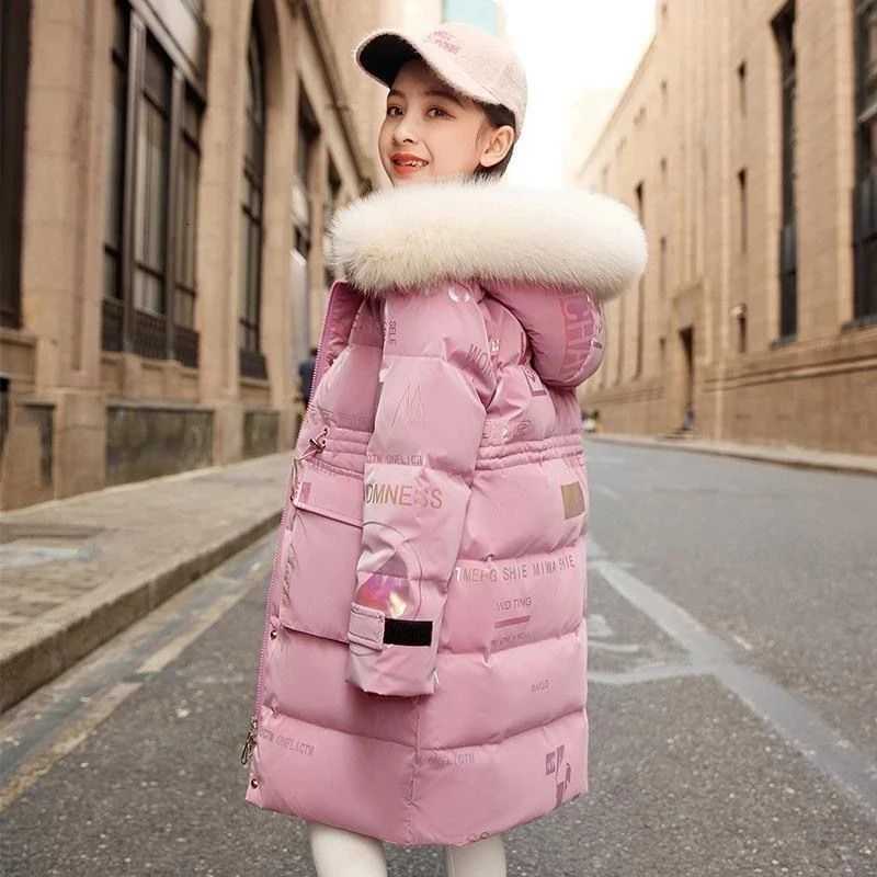 -30 Winter Cotton Jacket Girls Waterproof Hooded Coat Children Outerwear Clothing Teenage 3-14Y Clothes Kids Parka SnowsuitW251206